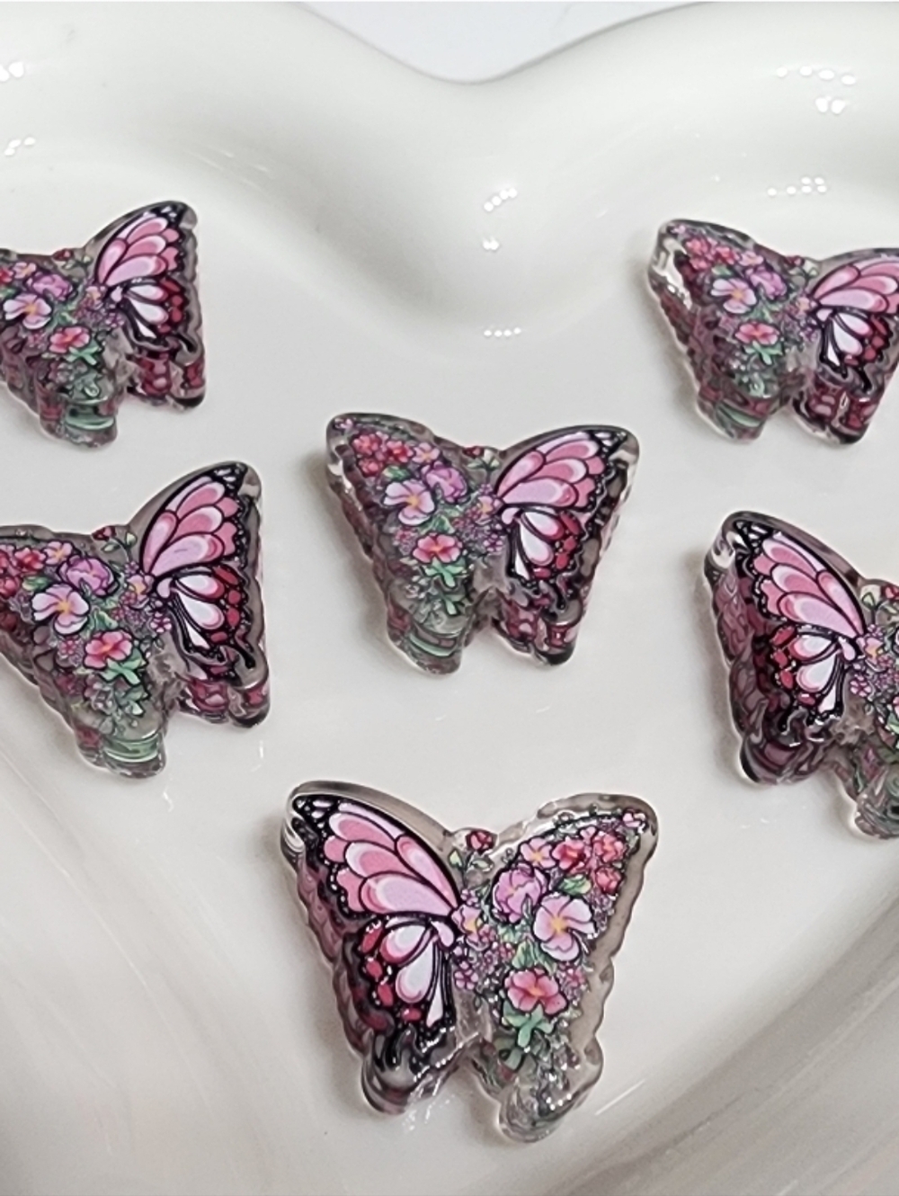 Butterfly Flowers Beads 2 Pcs Focal Beads Acrylic Beaded Pen Crafts Jewelry Make